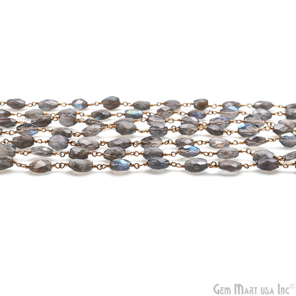 Labradorite 9x6mm Free Form Shape Gold Wire Wrapped Rosary Chain