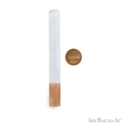 Selenite Wand, White and Orange Natural Selenite, Crystal Healing Stock, Home dacor Accent, 4 inch, GemMartUSA (NI-14309)