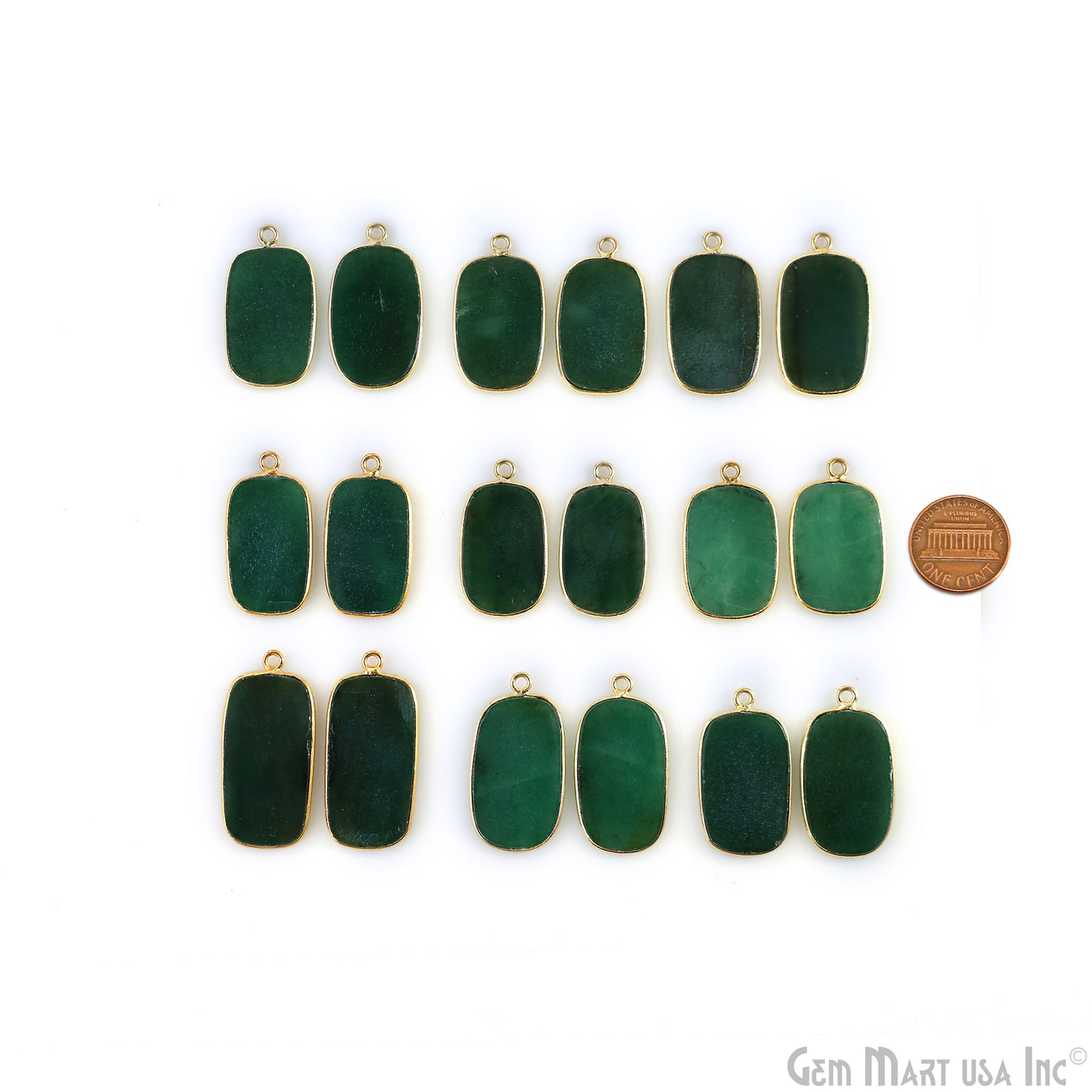 Green Onyx Octagon Gold Plated Single Bail Bezel Smooth Slab Slice Thick Gemstone Connector 27x15mm 1 Pair