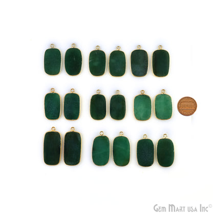 Green Onyx Octagon Gold Plated Single Bail Bezel Smooth Slab Slice Thick Gemstone Connector 27x15mm 1 Pair