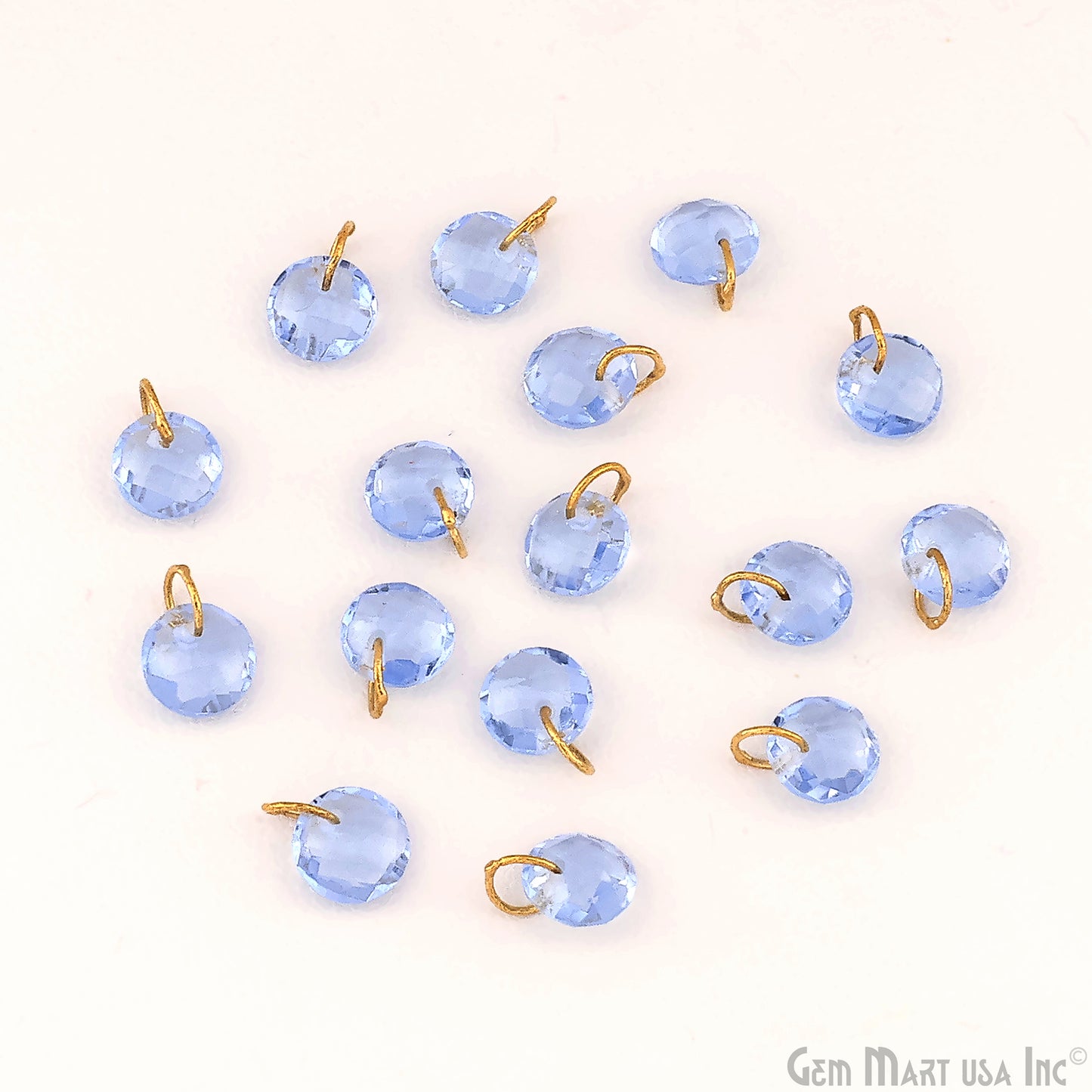 Round Faceted 8x6mm Gold Plated Single Bail Wire Loop Glass Stone Pendant Connector Charm