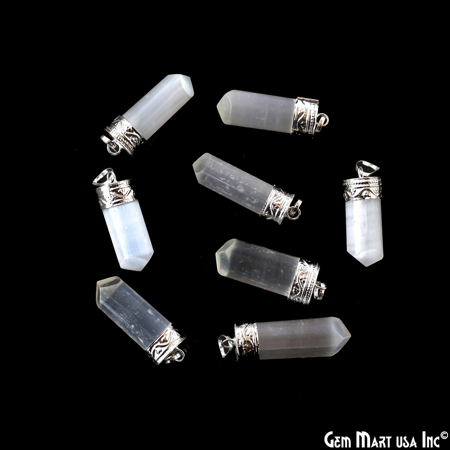 Selenite Bullet Shape Silver Plated 35X13mm Pencil Point Pendant