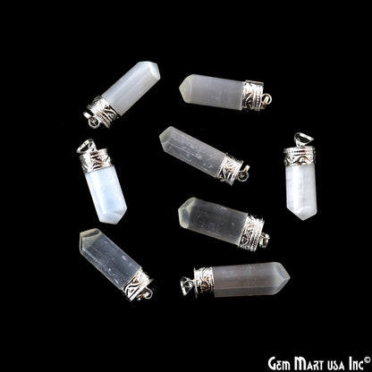 Selenite Bullet Shape Silver Plated 35X13mm Pencil Point Pendant