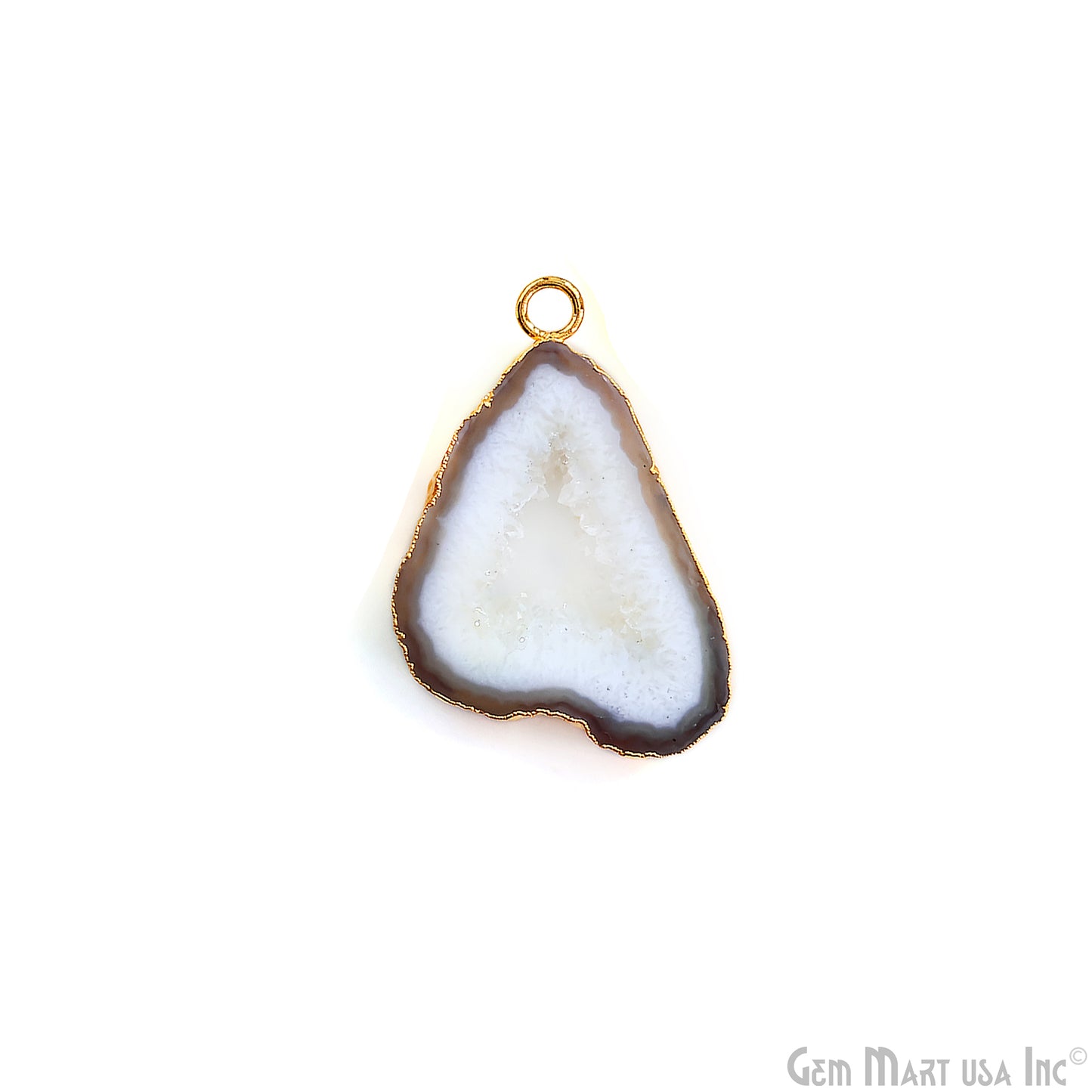 White Agate Geode Druzy 1-2 Inch Single Bail Gold Electroplated Gemstone Connector