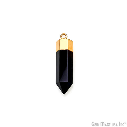 Black Onyx 34x8mm Single Bail Gold Electroplated Gemstone Connector