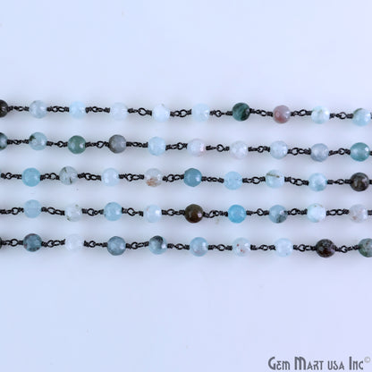 Light Aqua Jade 6mm Round Beads Oxidized Wire Wrapped Rosary Chain