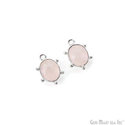 Oval 15x11mm Design Bezel Silver Plated Single Bail Gemstone Connector