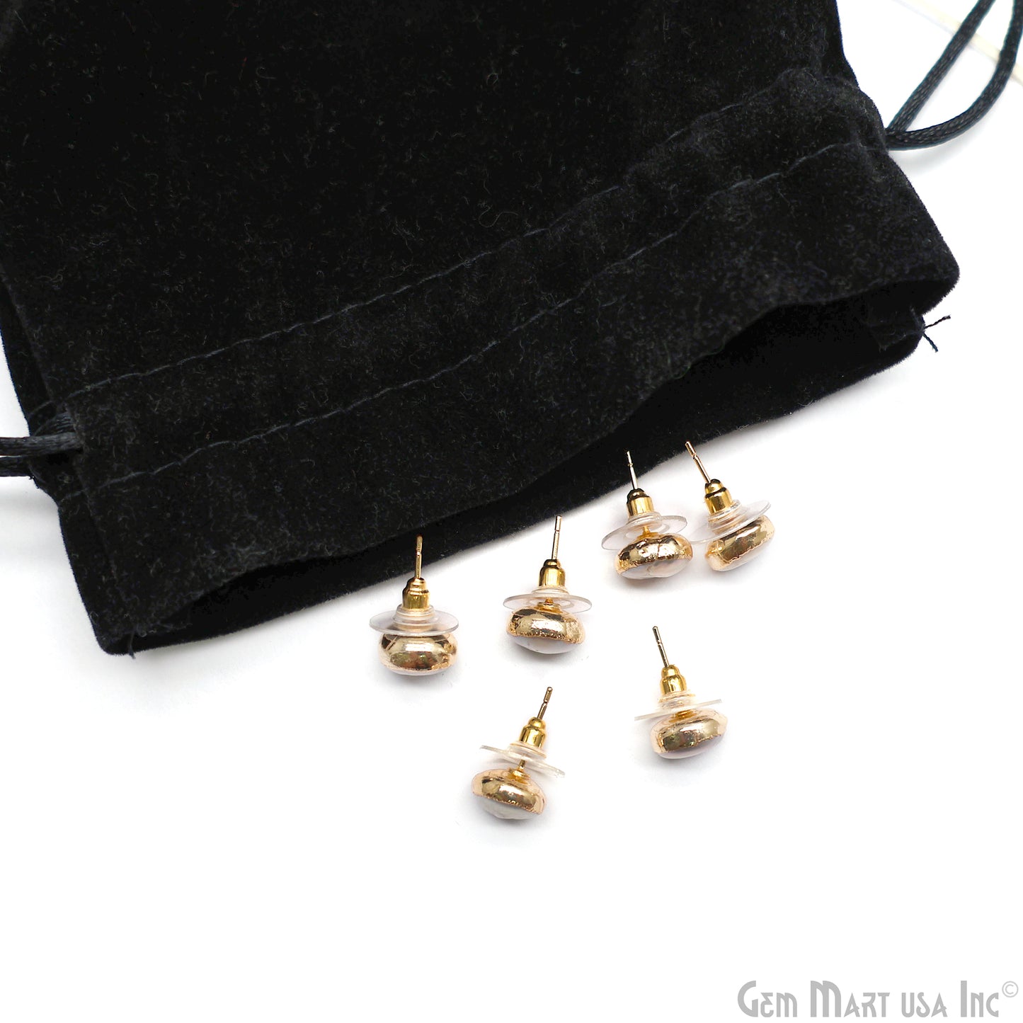 Natural Pearl Round Gemstone 10mm Gold Electroplated Stud Earring
