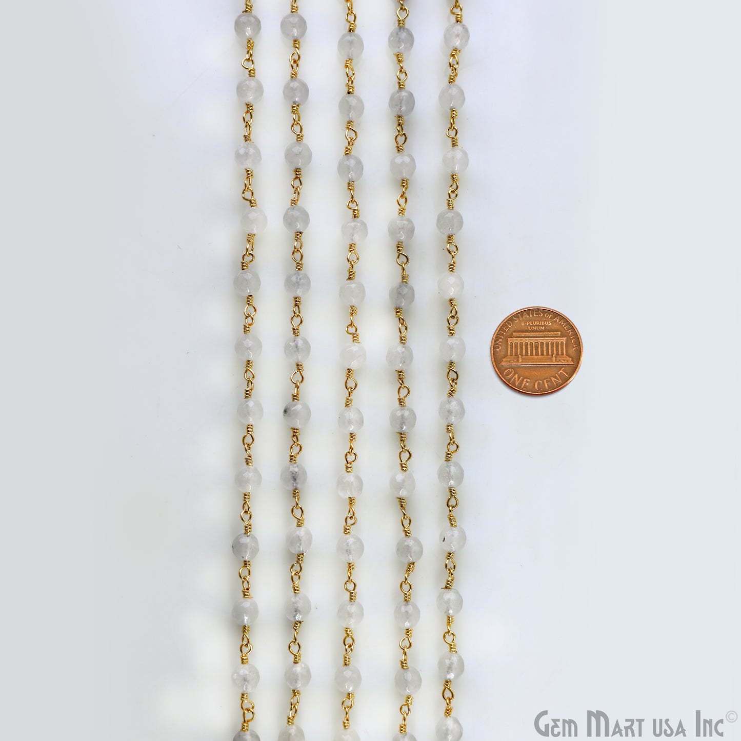 White Jade 6mm Beads Gold Plated Wire Wrapped Rosary Chain