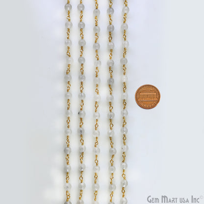 White Jade 6mm Beads Gold Plated Wire Wrapped Rosary Chain