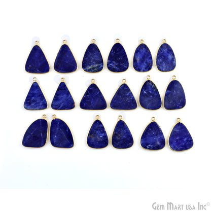 Sodalite Triangle Gold Plated Single Bail Bezel Smooth Slab Slice Thick Gemstone Connector 29x20mm 1 Pair