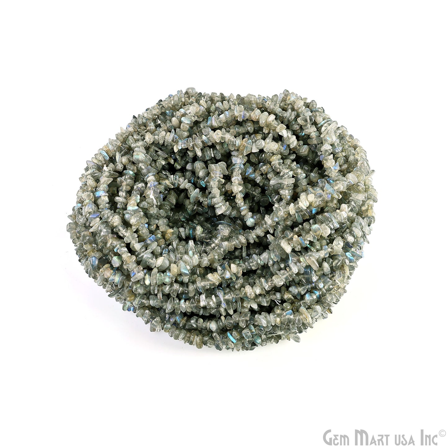 Labradorite Chip Beads, 34 Inch, Natural Chip Strands, Drilled Strung Nugget Beads, 3-7mm, Polished, GemMartUSA (CHLB-70001)