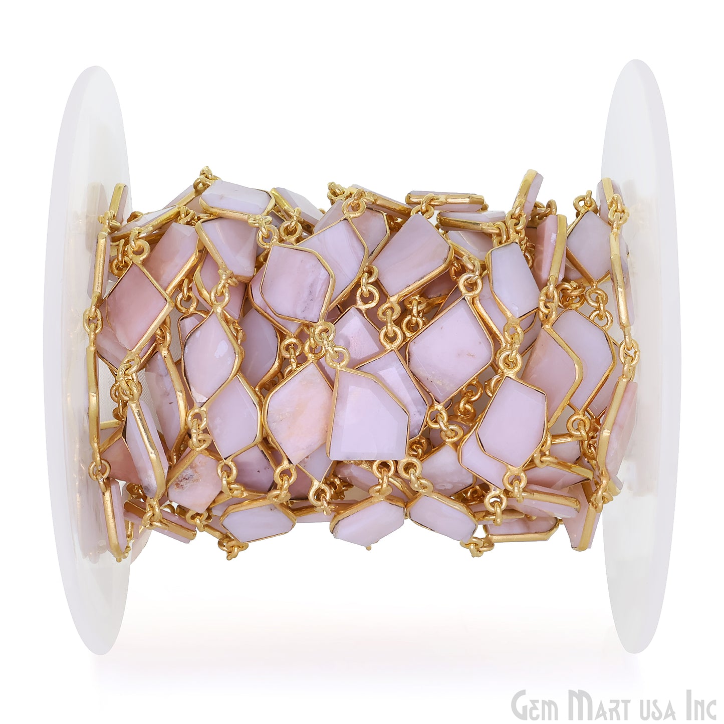 Pink Opal 10mm Faceted Free Form Gold Plated Bezel Connector Link Chain