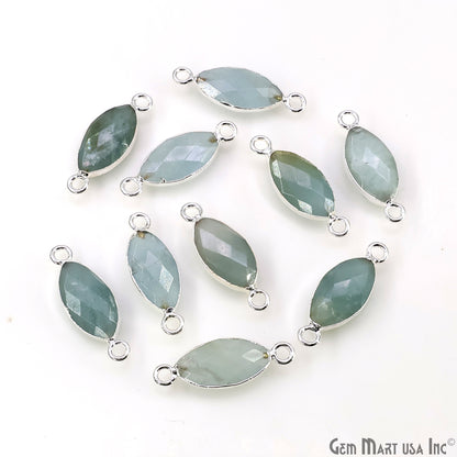 Aquamarine 8x16mm Marquise Double Bail Silver Electroplated Gemstone Connector