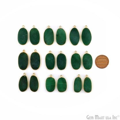 Green Onyx Oval Gold Plated Single Bail Bezel Smooth Slab Slice Thick Gemstone Connector 29x15mm 1 Pair