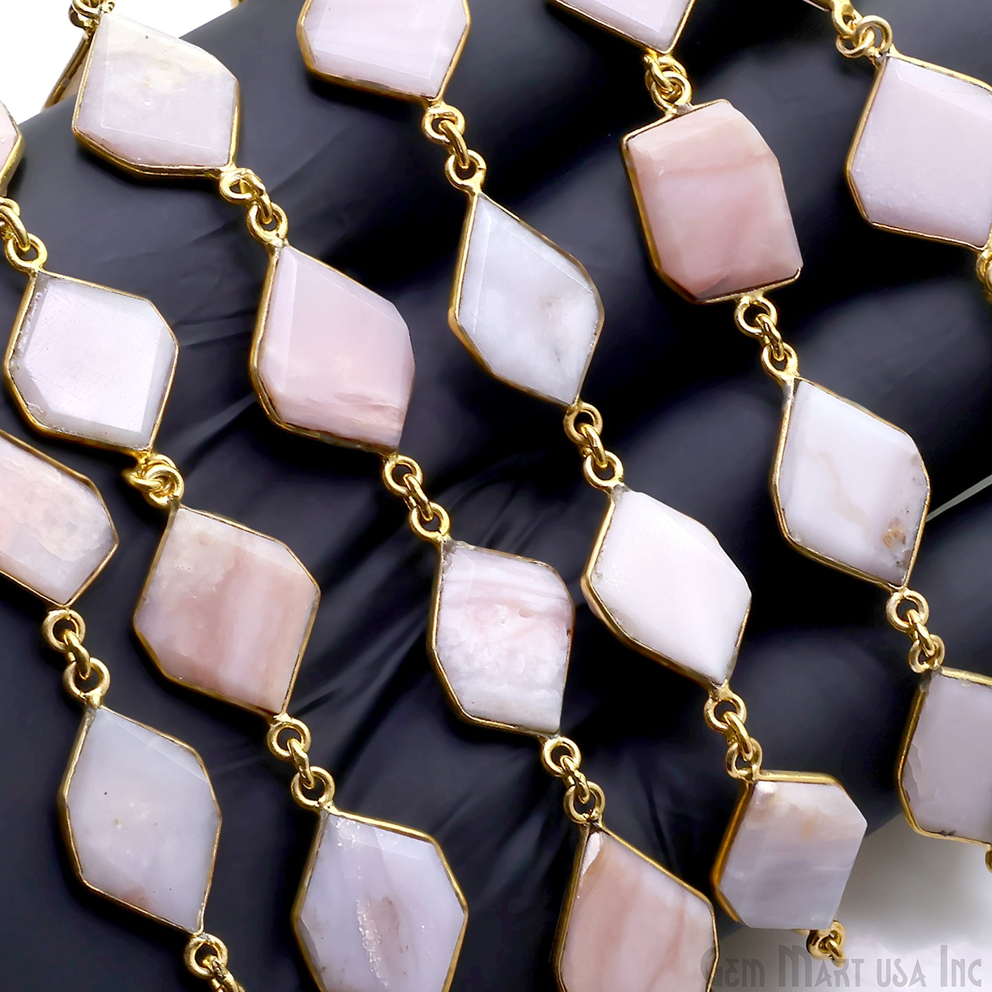 Pink Opal 10-15mm Faceted Free Form Gold Plated Bezel Connector Link Chain