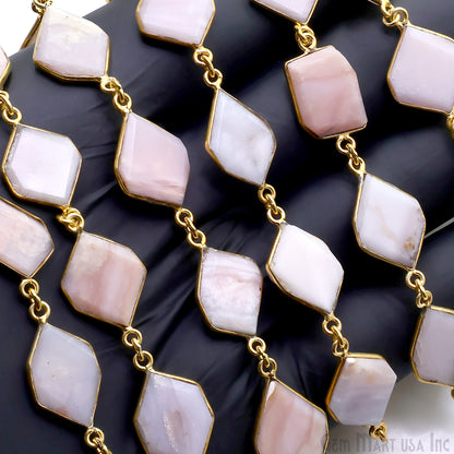 Pink Opal 10-15mm Faceted Free Form Gold Plated Bezel Connector Link Chain