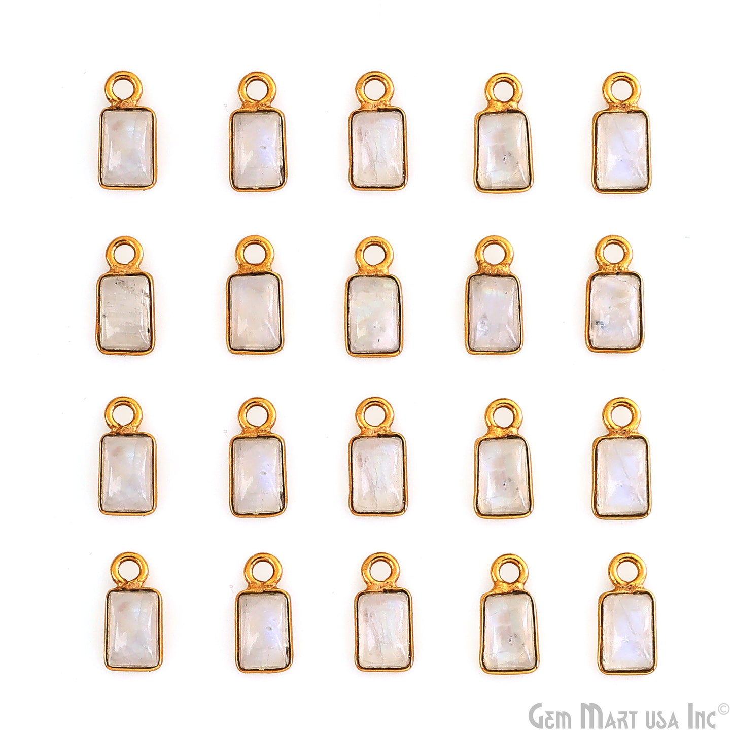 Rainbow Moonstone Cabochon 6x4mm Rectangle Gold Plated Bezel Connector