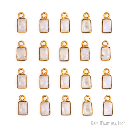 Rainbow Moonstone Cabochon 6x4mm Rectangle Gold Plated Bezel Connector
