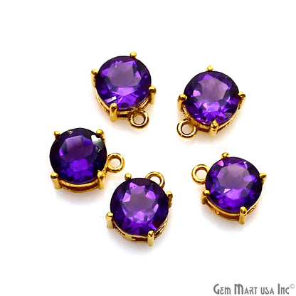 Amethyst Prong Setting Round 7mm Gold Plated Gemstone Connector