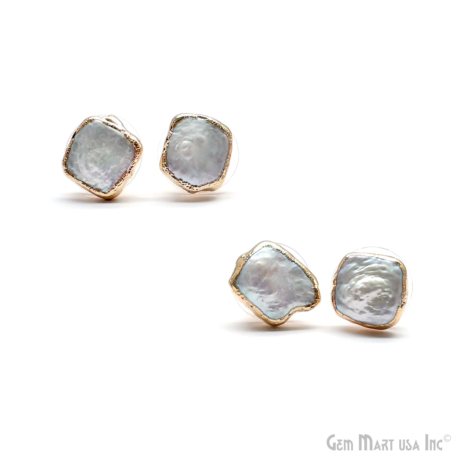 Natural Pearl Rough Gemstone 12x10mm Gold Electroplated Stud Earring