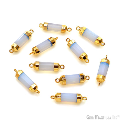 Double Point 33x8mm Gold Electroplated Gemstone Pendant Connector