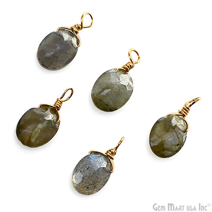 Labradorite 6x8mm Oval Single Bail Gold Wire Wrapped Gemstone Connector