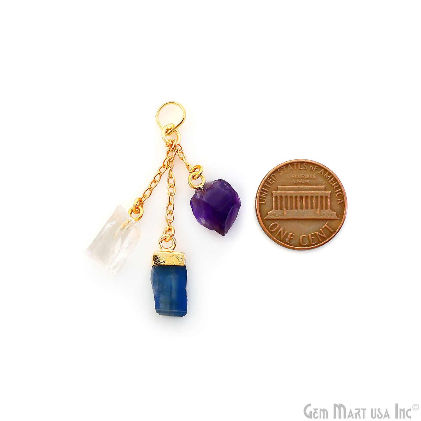 Multi Color Rough Gemstone Pendant 46x10mm Dangle Earring Connector