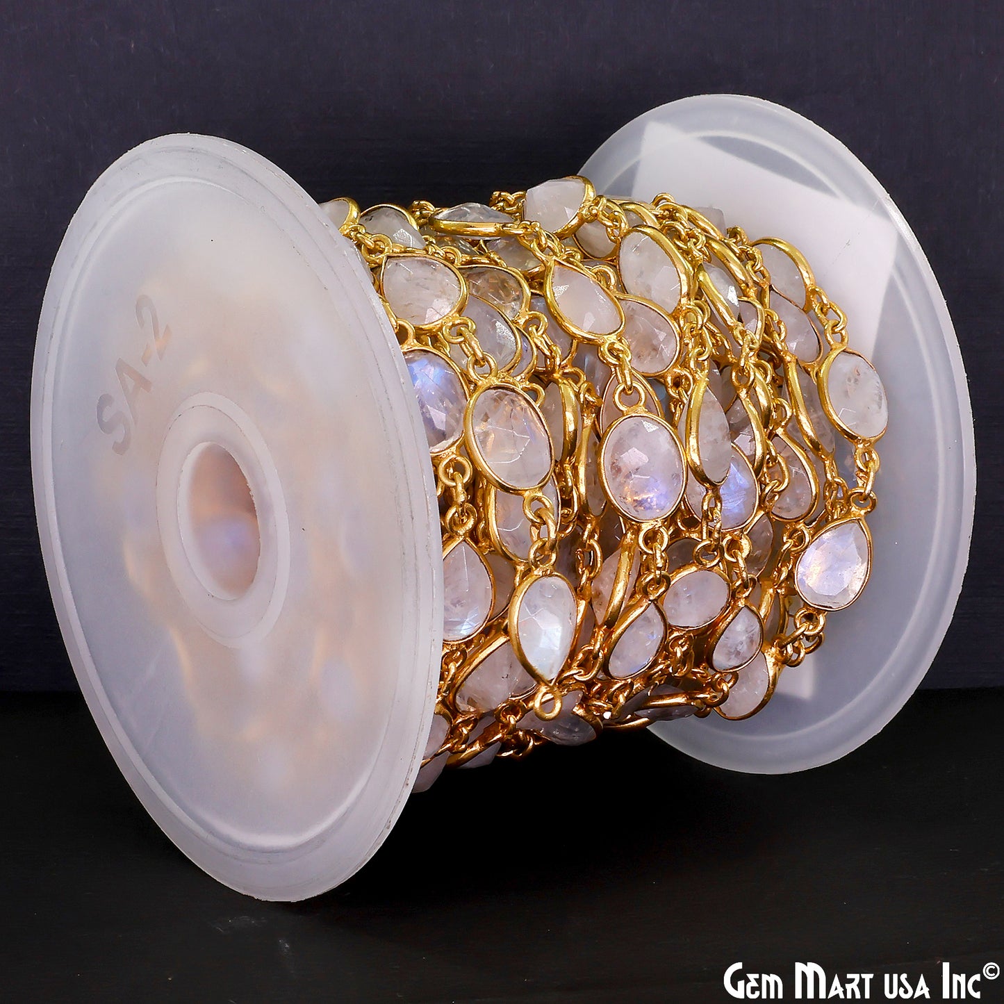 Rainbow Moonstone Below 10mm Gold Plated Bezel Continuous Connector Chain