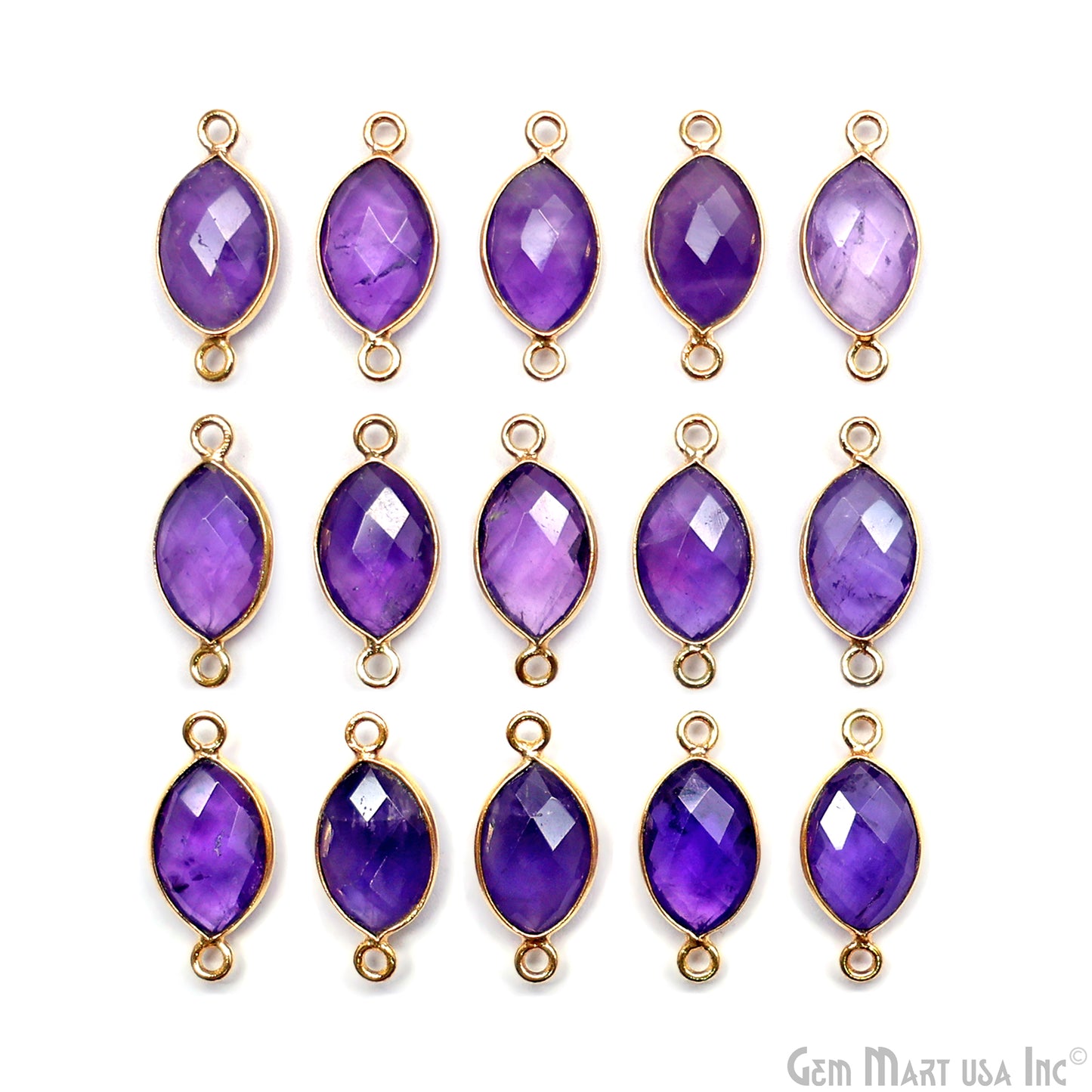 Gemstone Marquise 8x12mm Double Bail Gold Bezel Connector