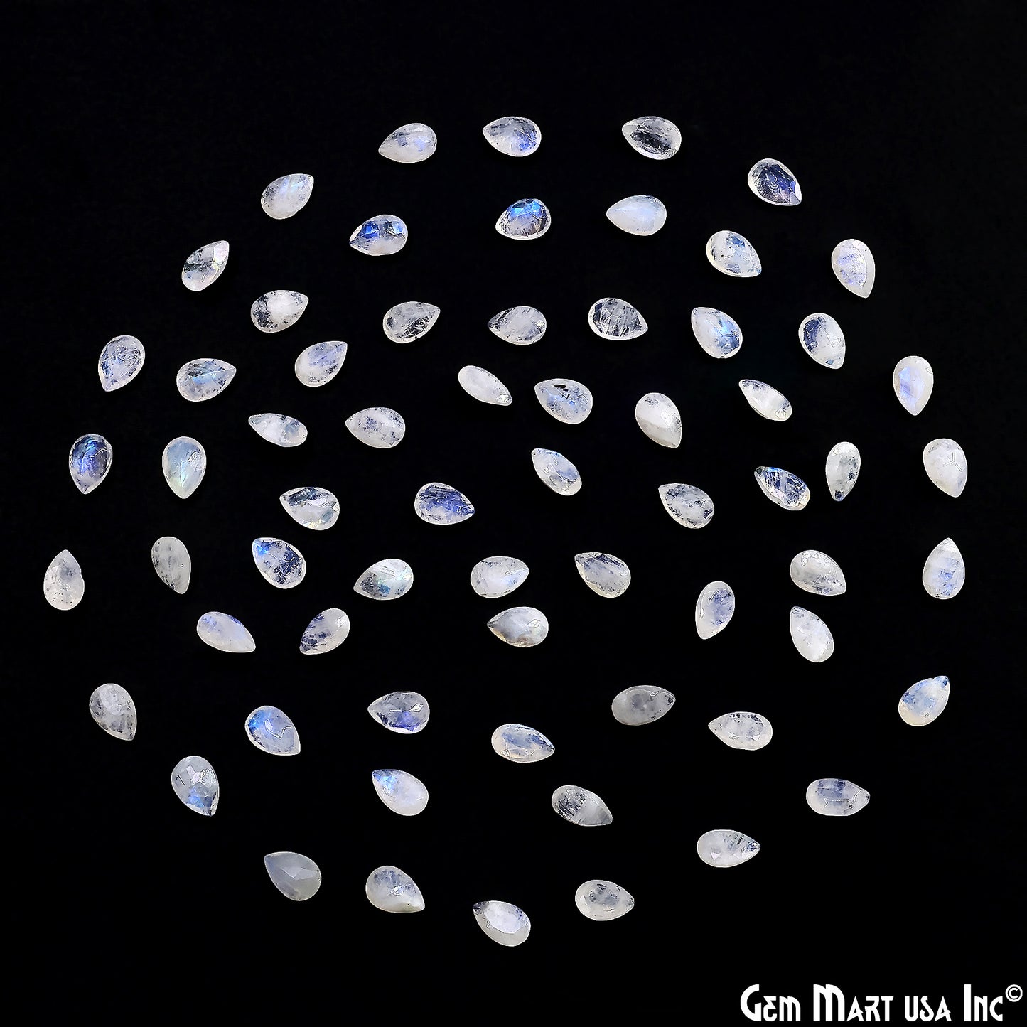 Rainbow Moonstone Wholesale Gemstones, 100% Natural Semi-Precious Gems, Rainbow Cabochons Loose Gems, 6x9mm, Pears, 10PC