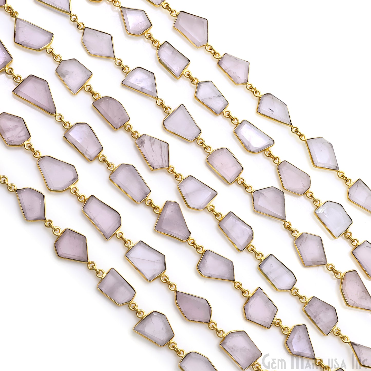 Rose Quartz 10-15mm Faceted Free Form Gold Plated Bezel Connector Link Chain