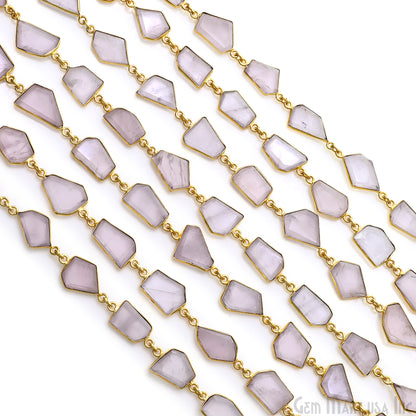 Rose Quartz 10-15mm Faceted Free Form Gold Plated Bezel Connector Link Chain