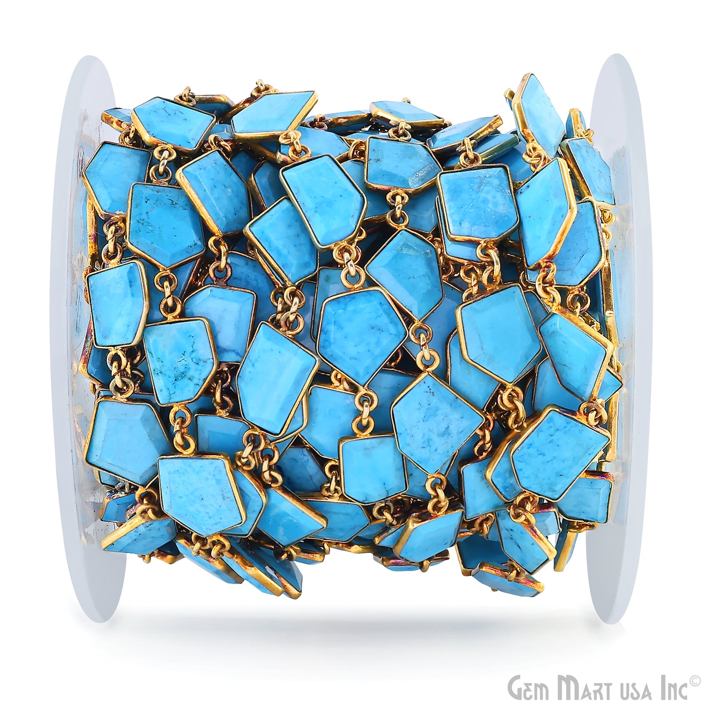 Turquoise 10-15mm Faceted Free Form Gold Plated Bezel Connector Link Chain