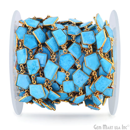 Turquoise 10-15mm Faceted Free Form Gold Plated Bezel Connector Link Chain