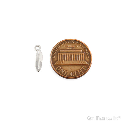 Feather Leaf Shape Laser Finding Silver Plated 13x4.2mm Charm For Bracelets & Pendants