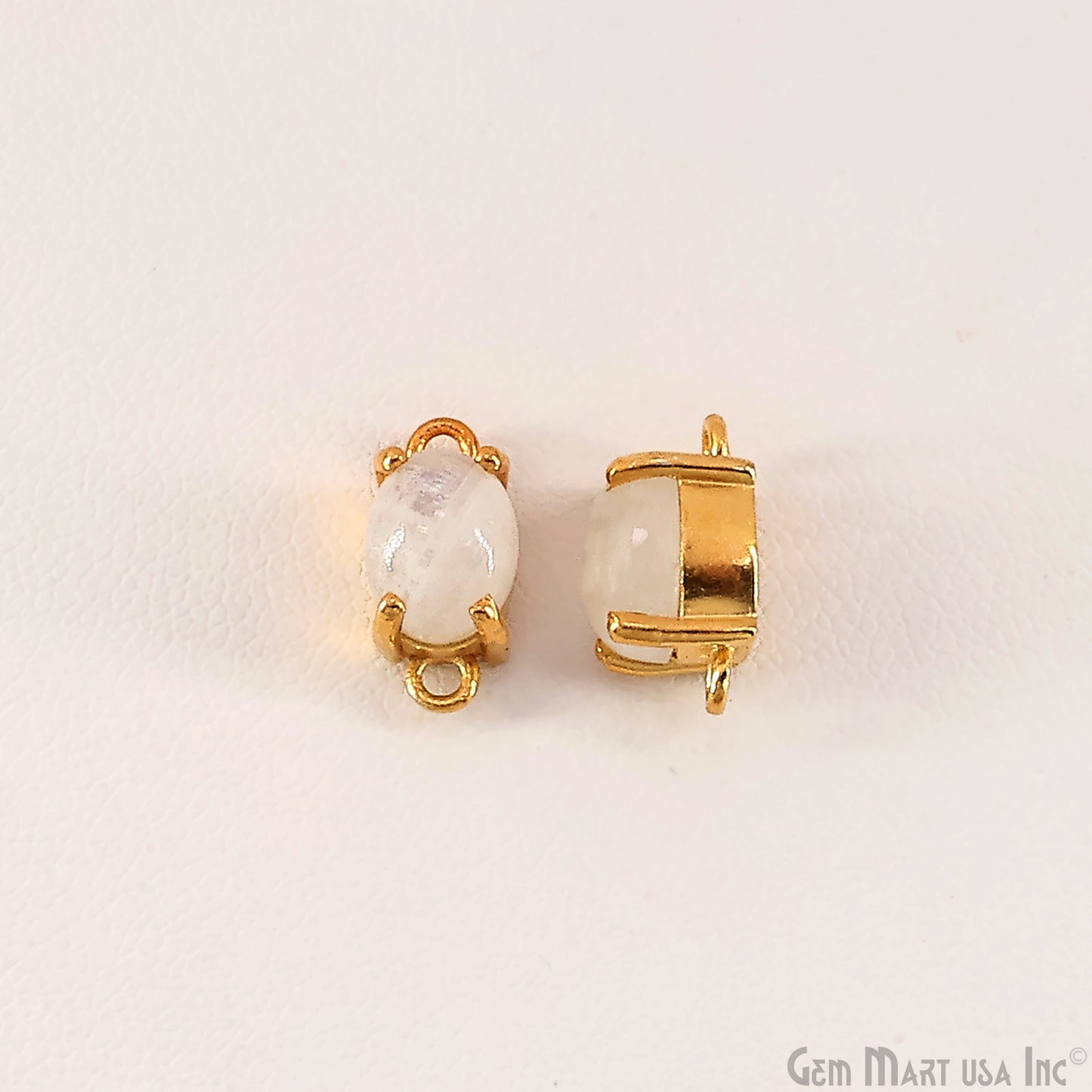 Rainbow Moonstone Cabochon Oval Prong Gold Plated Bail Connector
