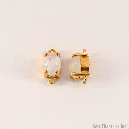 Rainbow Moonstone Cabochon Oval Prong Gold Plated Bail Connector