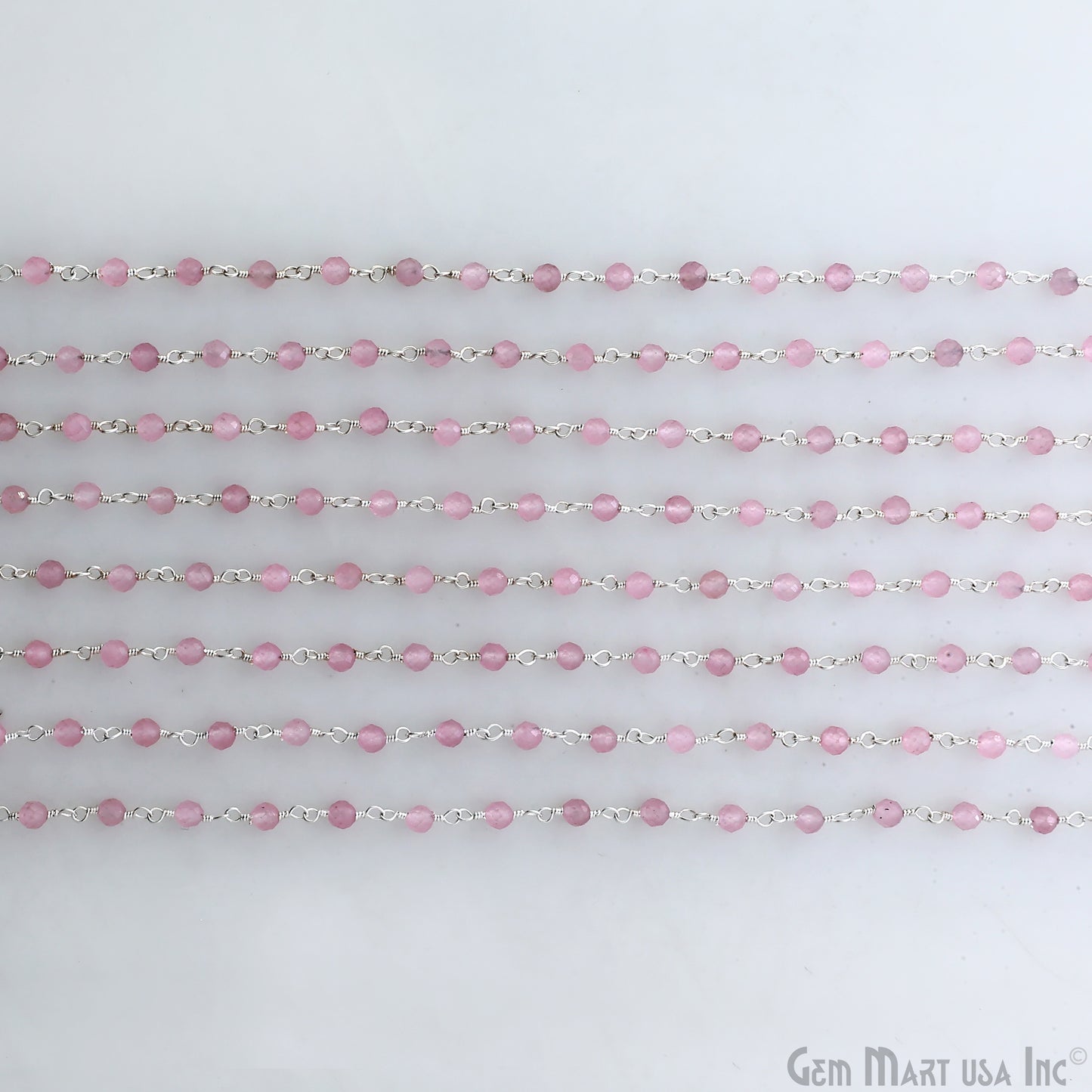 Rose Quartz 3mm Silver Plated Beaded Wire Wrapped Rosary Chain