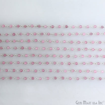 Rose Quartz 3mm Silver Plated Beaded Wire Wrapped Rosary Chain