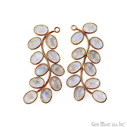 Rainbow Moonstone Gold Plated 44x16mm Leaf Dangle Finding Component