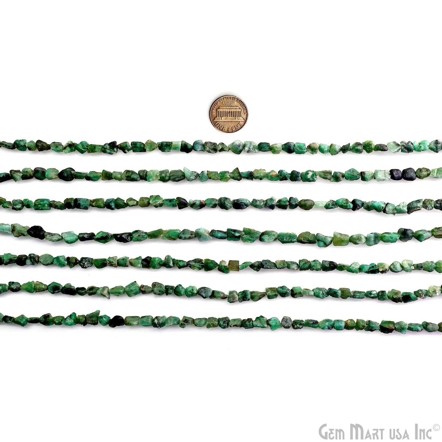 Emerald Rough Beads, 8 Inch Gemstone Strands, Drilled Strung Briolette Beads, Free Form, 7x5mm