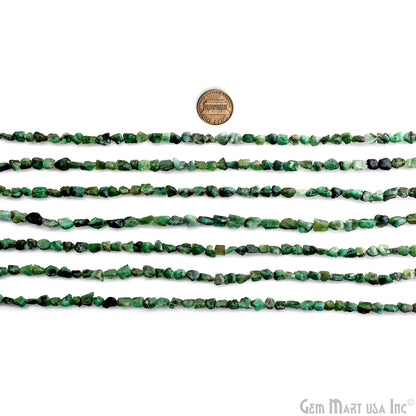 Emerald Rough Beads, 8 Inch Gemstone Strands, Drilled Strung Briolette Beads, Free Form, 7x5mm