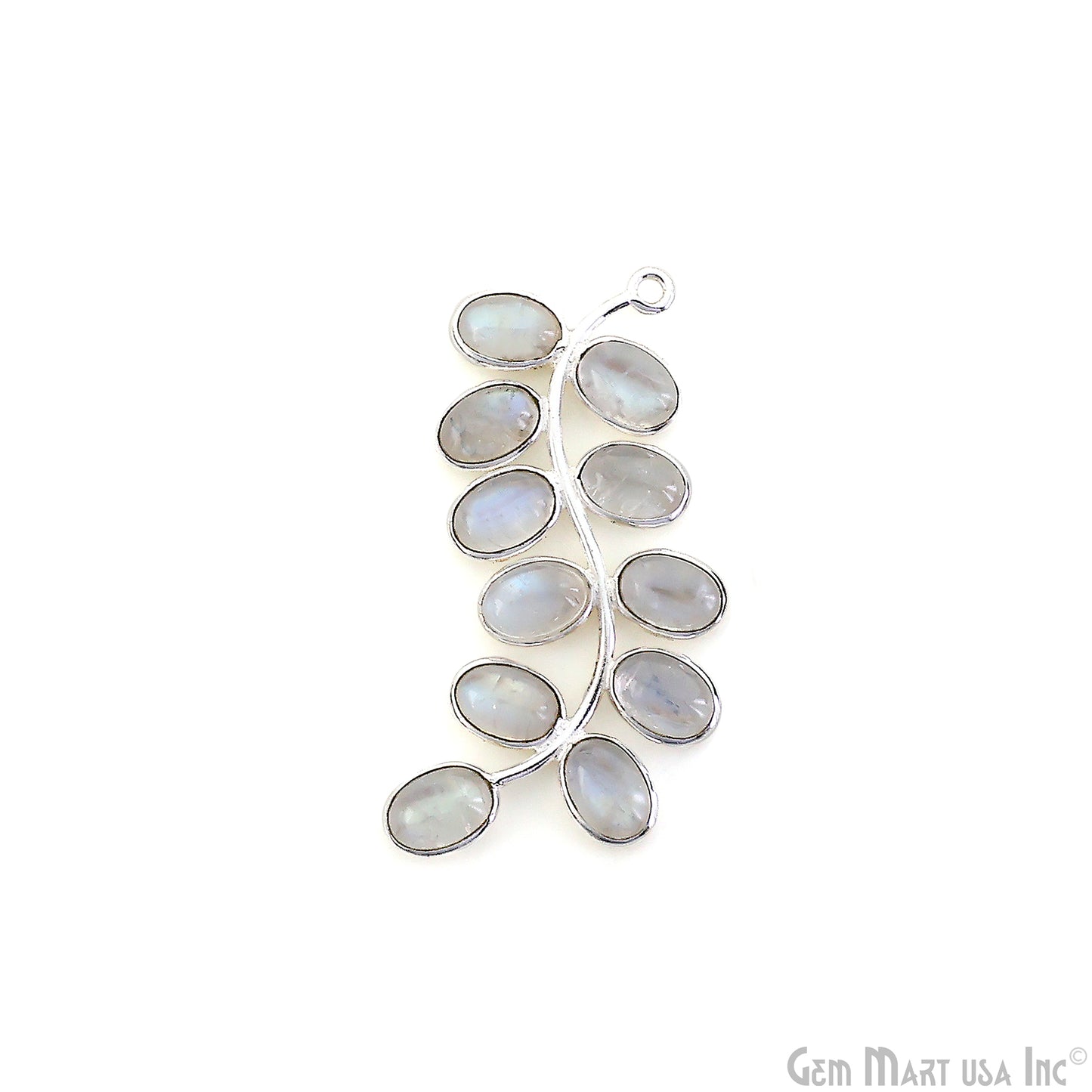 Rainbow Moonstone Silver Plated 44x16mm Leaf Dangle Finding Component
