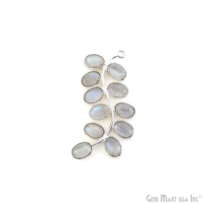 Rainbow Moonstone Silver Plated 44x16mm Leaf Dangle Finding Component