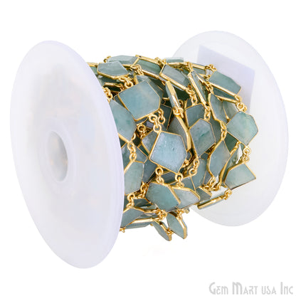 Aventurine 15mm Up Faceted Free Form Gold Plated Bezel Connector Link Chain