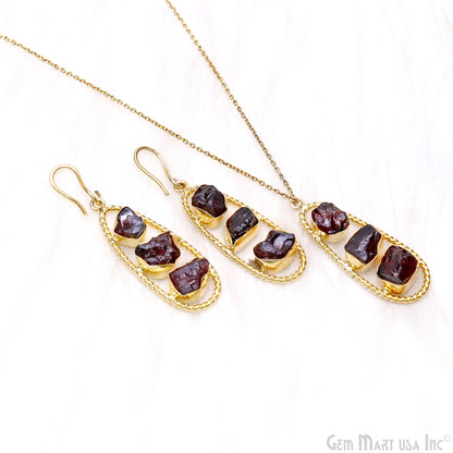 Garnet Rough Gemstone Free Form Oval Gold Plated Twisted Bezel setting 44x16mm DIY Earring Pendant Connector