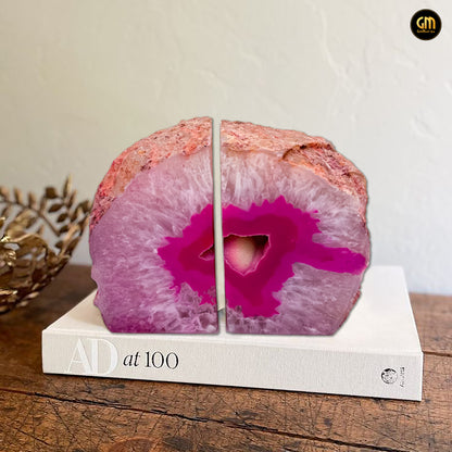 Pink Agate Bookend Pair, Natural Geode Bookend, Healing Crystal Bookend Set, Home Decor. *Ships Free
