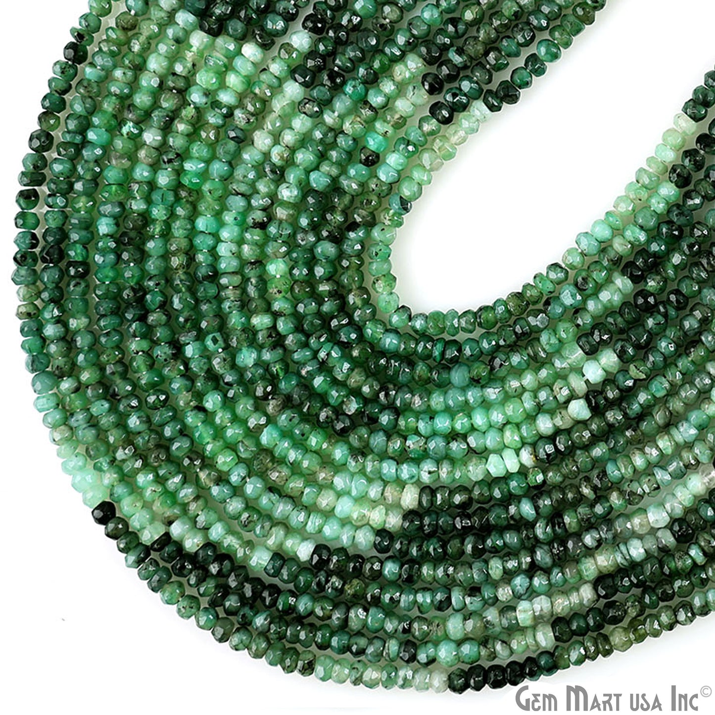 Emerald Rondelle Beads, 13 Inch Gemstone Strands, Drilled Strung Nugget Beads, Faceted Round, 4-5mm