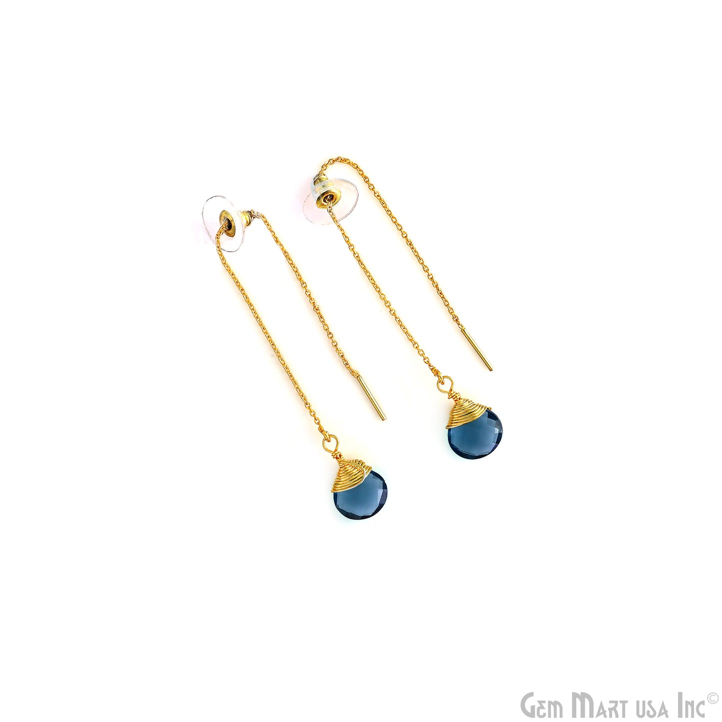 Heart Shaped Gemstone 12mm Gold Plated Dangle Drop Threaders Earring